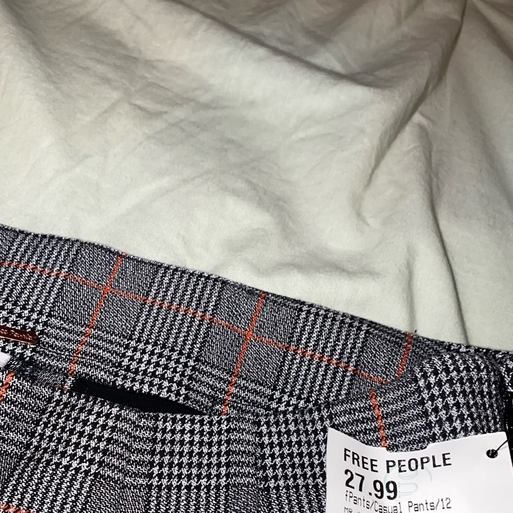 Free People Kick Flare Plaid Cropped High Rise Gray Trouser Pants Plaid Office - Picture 14 of 14